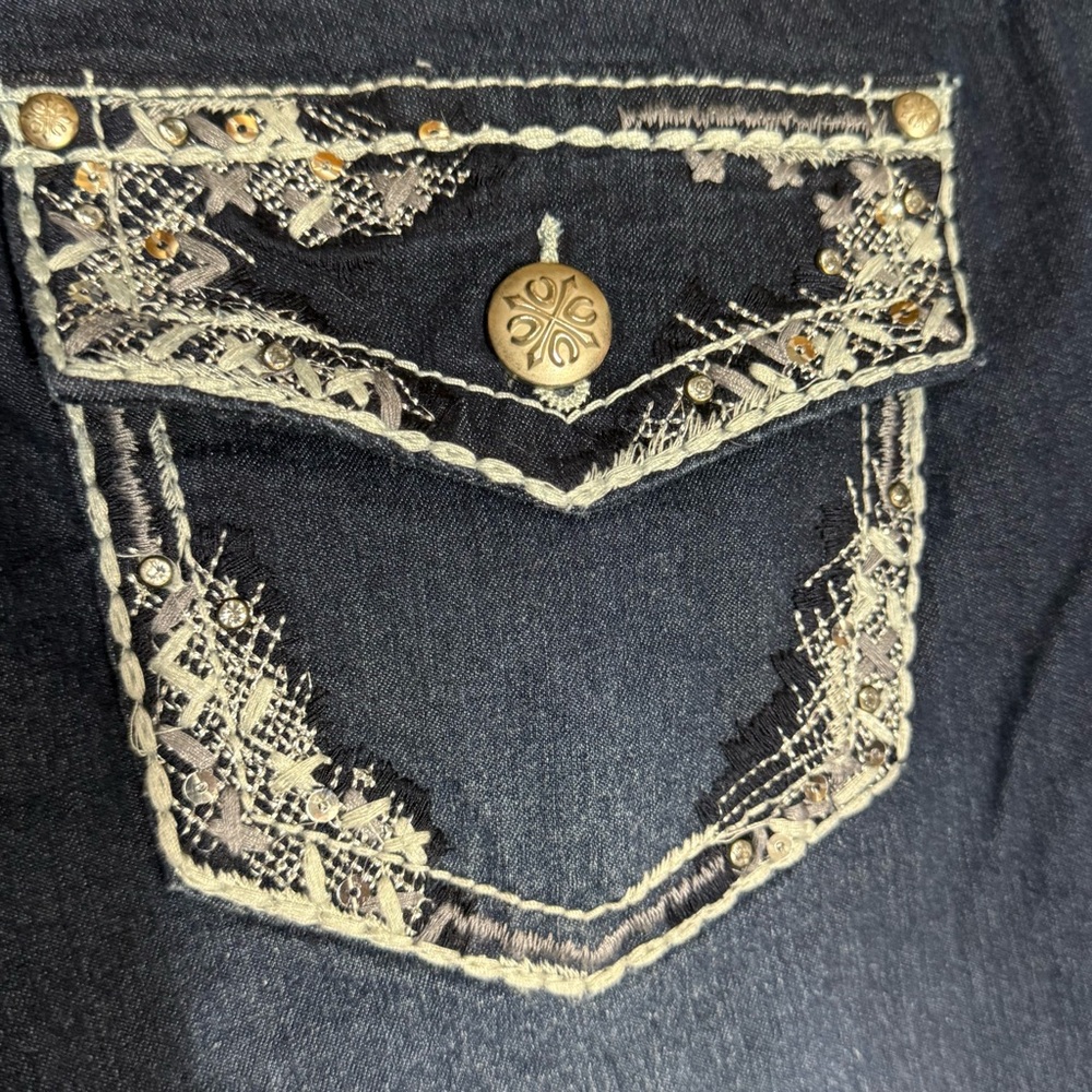 ZCO Jeans Dk Wash Bootcut Contrast Stitching, Bling Flap Pocket w/Button Size 16 - Picture 3 of 8